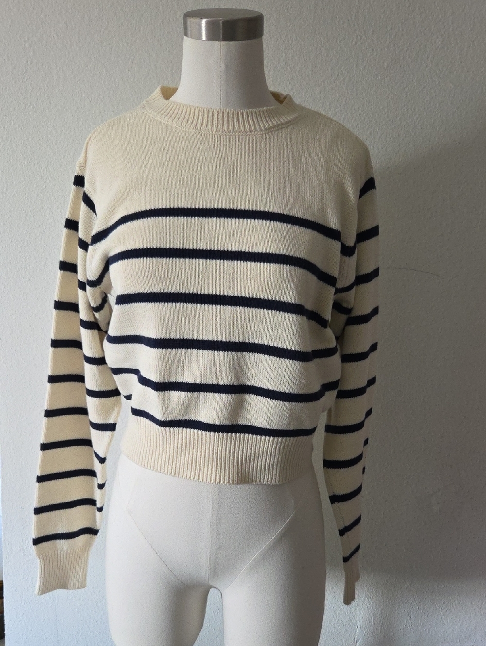 Striped Crewneck Cropped Knit 100% Cotton!